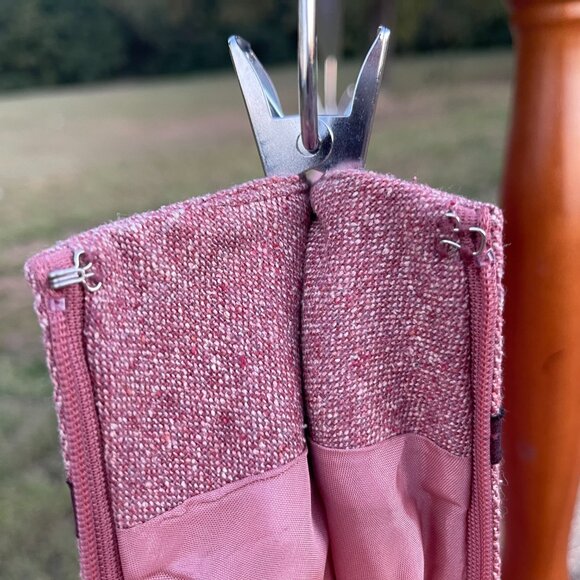 Women's Ann Taylor Size 8 Lined Pink/Burgundy Tweed Pleated A-Line Skirt - Picture 7 of 15